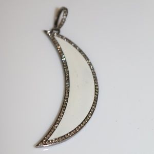 Diamond white enamel moon charm
